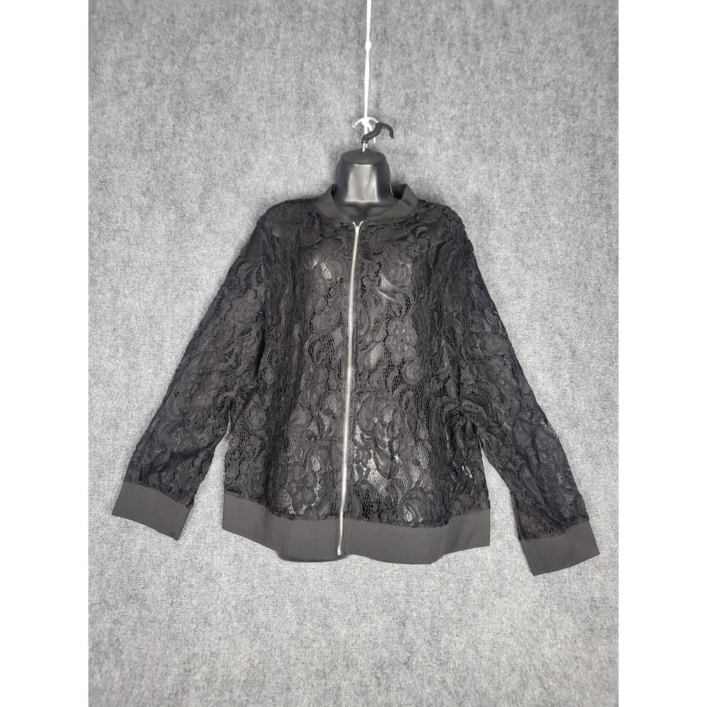 Ranlege Lace‎ Bomber Jacket Lightweight Zip Up Whimsygoth Black Sz 4XL Coquette